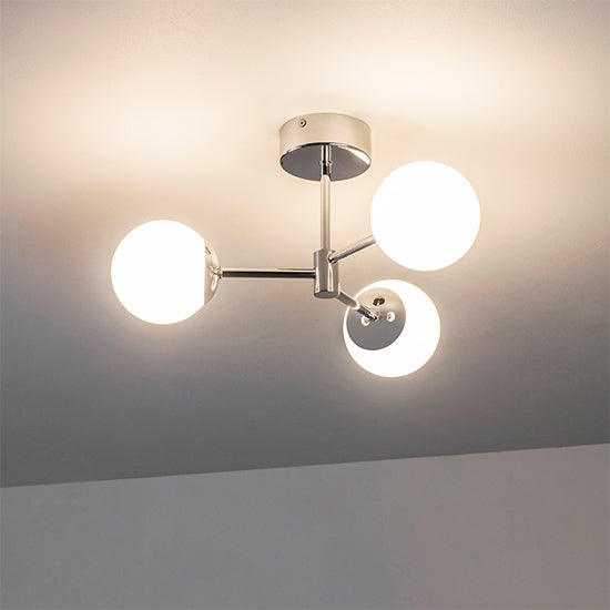 Vetro White Glass Shades 3 Lights Semi Flush Ceiling Light In Chrome