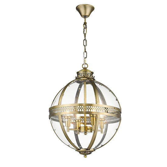 Victoria 4 Bulbs Round Ceiling Pendant Light In Antique Brass