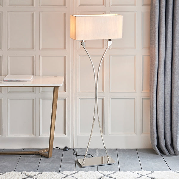 Vienna 2 Lights Fabric Shade Floor Lamp In Polished Nickel