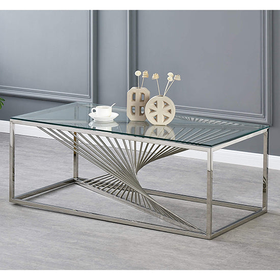 Vista Clear Glass Coffee Table With Silver Stainless Steel Base