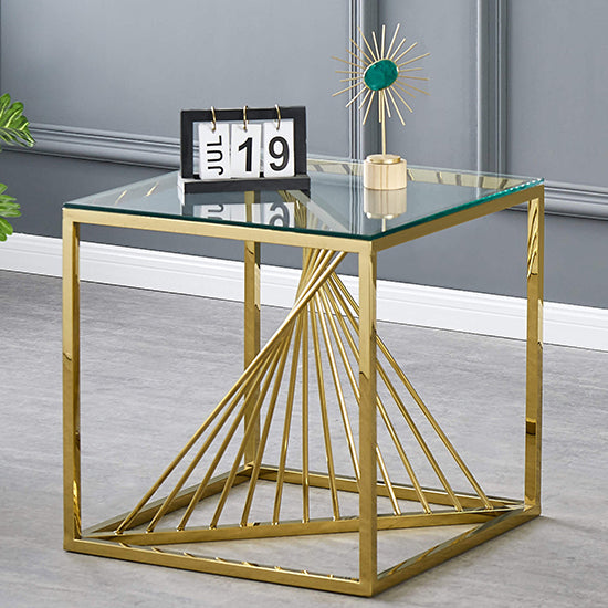 Vista Clear Glass Lamp Table With Gold Stainless Steel Base