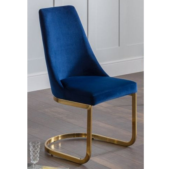 Vittoria Cantilever Velvet Dining Chair In Blue