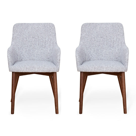 Vrux Light Grey Fabric Upholstered Dining Chairs In Pair