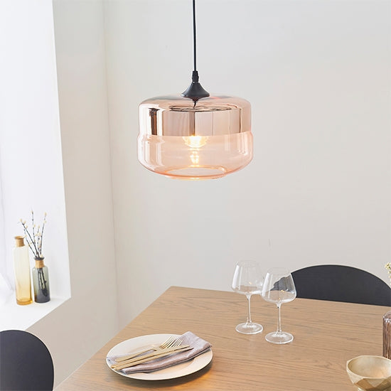 Willis Cognac Glass Ceiling Pendant Light In Polished Copper