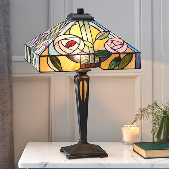 Willow Medium Tiffany Glass Table Lamp In Dark Bronze