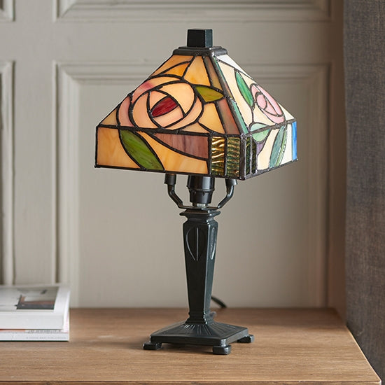 Willow Mini Tiffany Glass Table Lamp In Dark Bronze