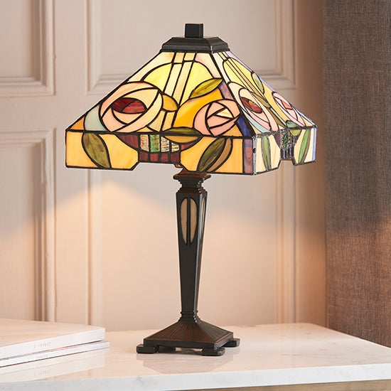 Willow Small Tiffany Glass Table Lamp In Dark Bronze