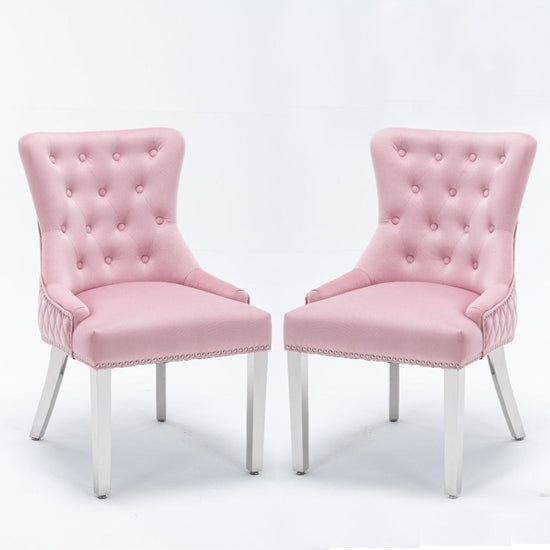 Windsor Pink French Velvet Upholstered Dining Chairs In Pair