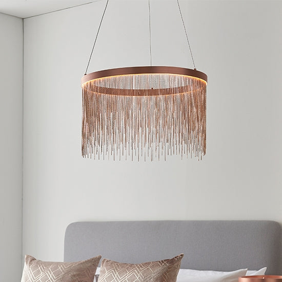 Zelma Ceiling Pendant Light In Brushed Copper With Copper Effect Chains