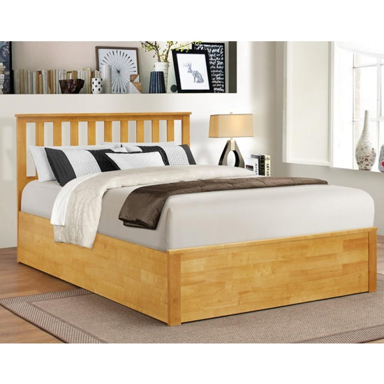 Zoe Solid Rubberwood Storage Double Bed In Oak