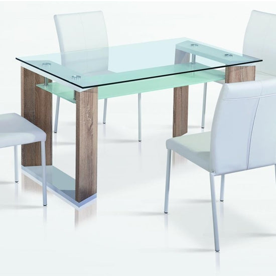 Zola Glass Dining Table With White And Natural Legs