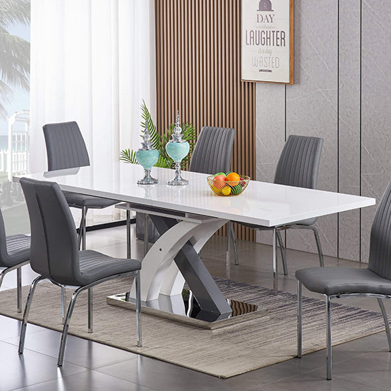 Zurich Extending Dining Table In White And Grey High Gloss